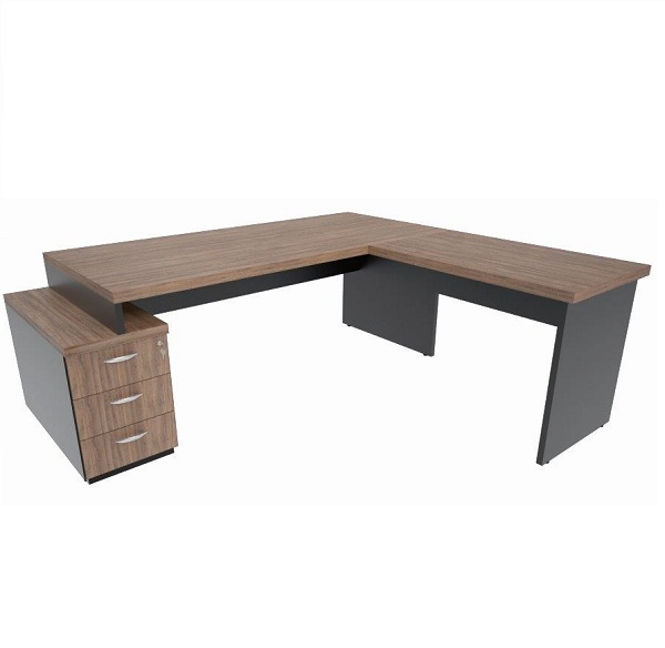 Conjunto mesa diretor em L com 03 gavetas 